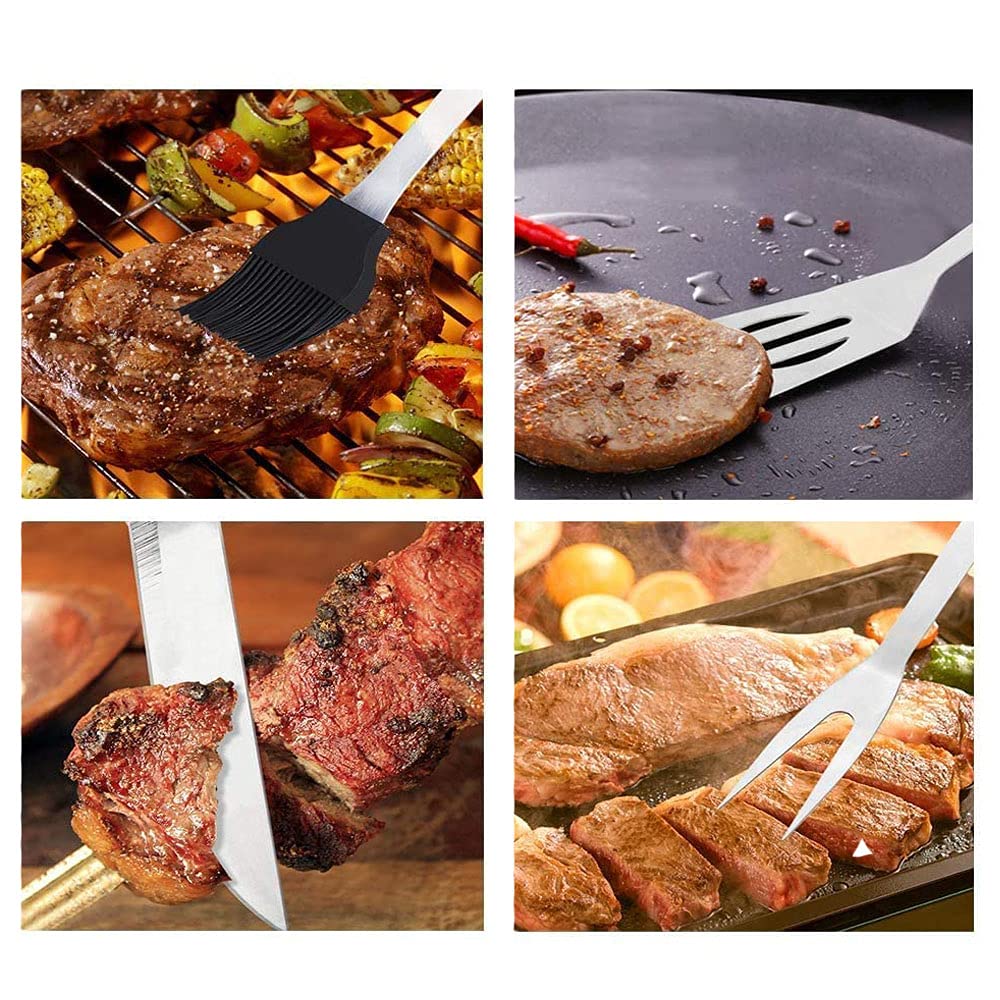 Set di accessori per barbecue, multifunzionali, in acciaio inox, per barbecue, per picnic, campeggio, fumo, grigliate, 5 pezzi