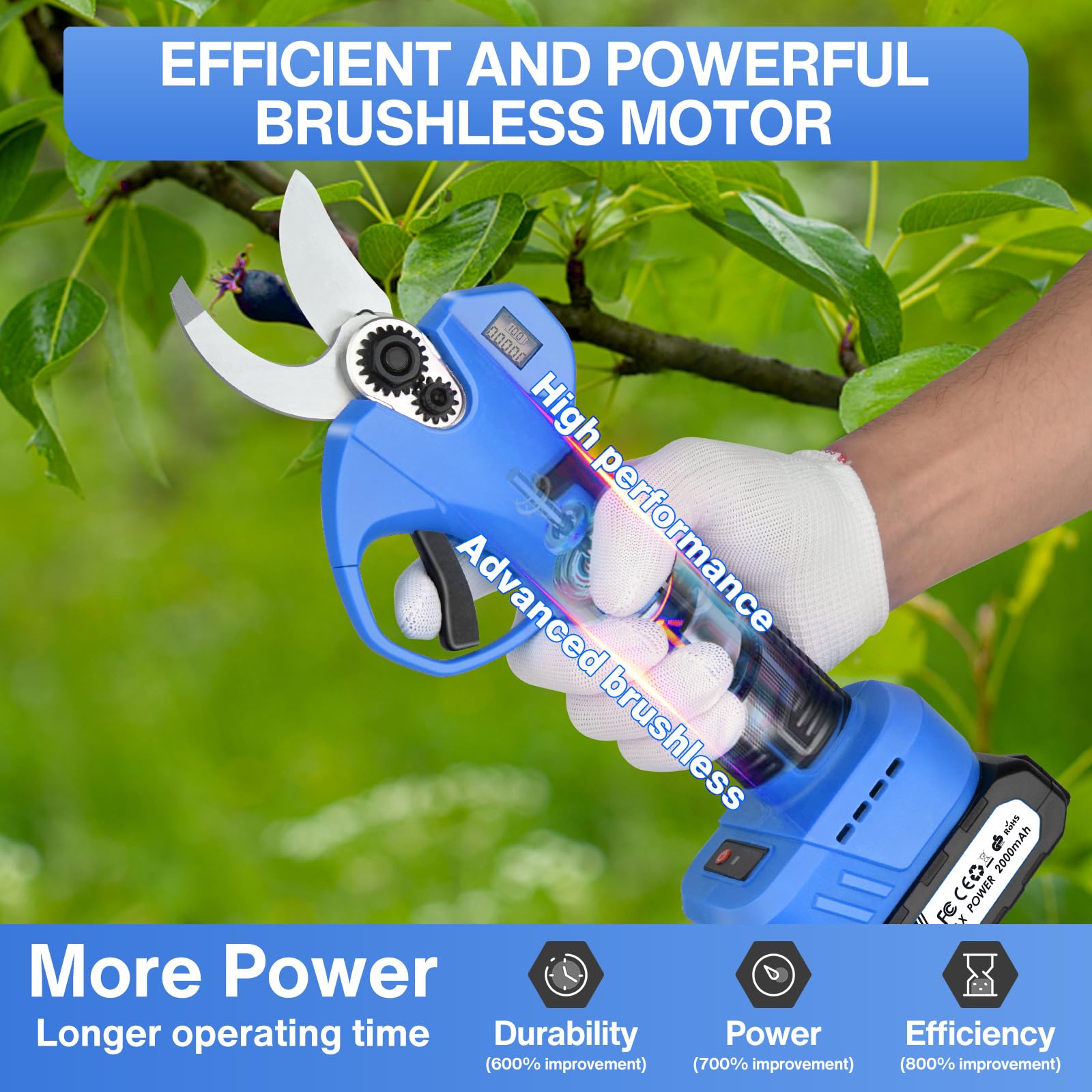 Forbici Potatura Elettriche, 30mm Forbici Potatura a Batteria Con 2 21V/2000 mAh Batteria,Forbici a batteria da Professional per Frutteto,Giardino Fattoria, Pruning Tools