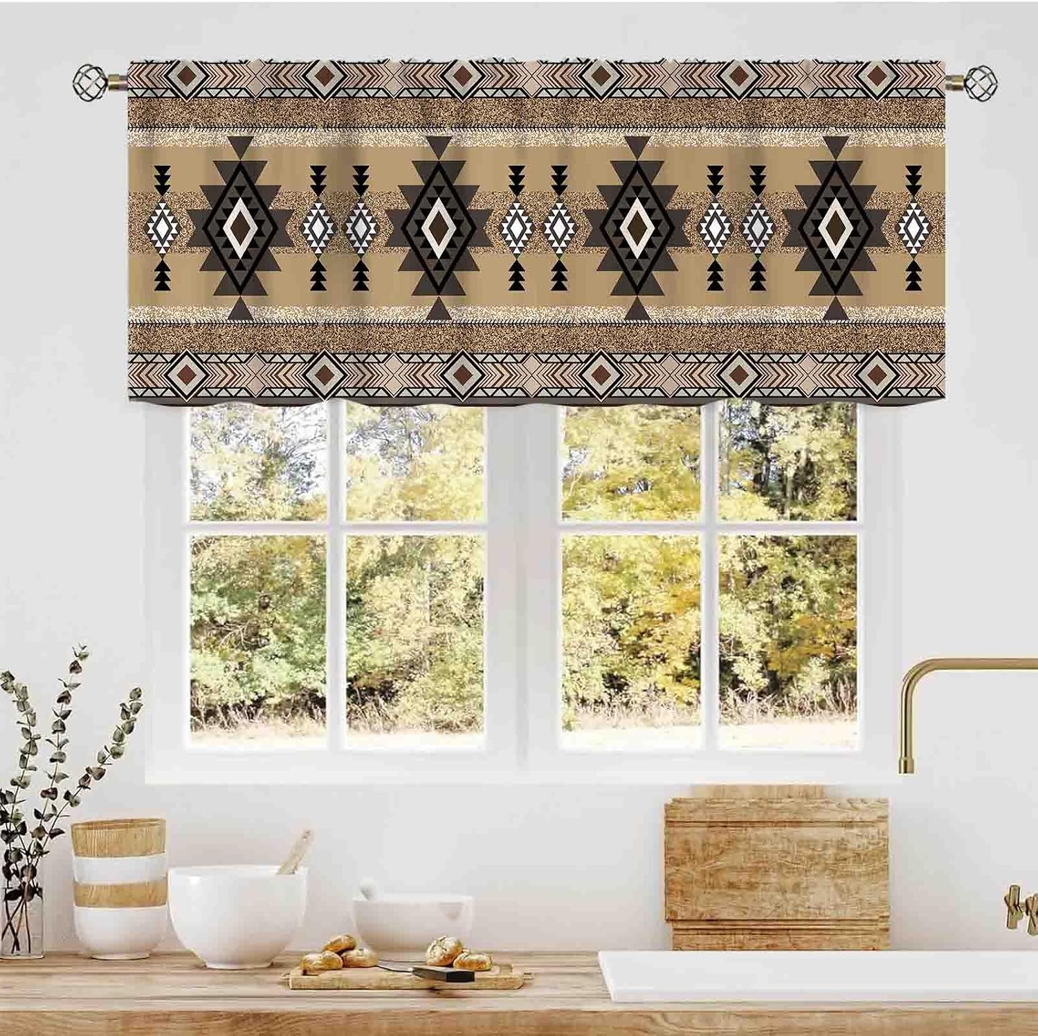 Farmhouse Kitchen Valance, Rustic Farm Animals Cow Chicken Pig Cabin Windmill Old Blue Wooden Board Rod Pocket Small Window Valance Curtains for Cafe Living Room Bedroom Cabinet Bathroom, 54"x18" Inch