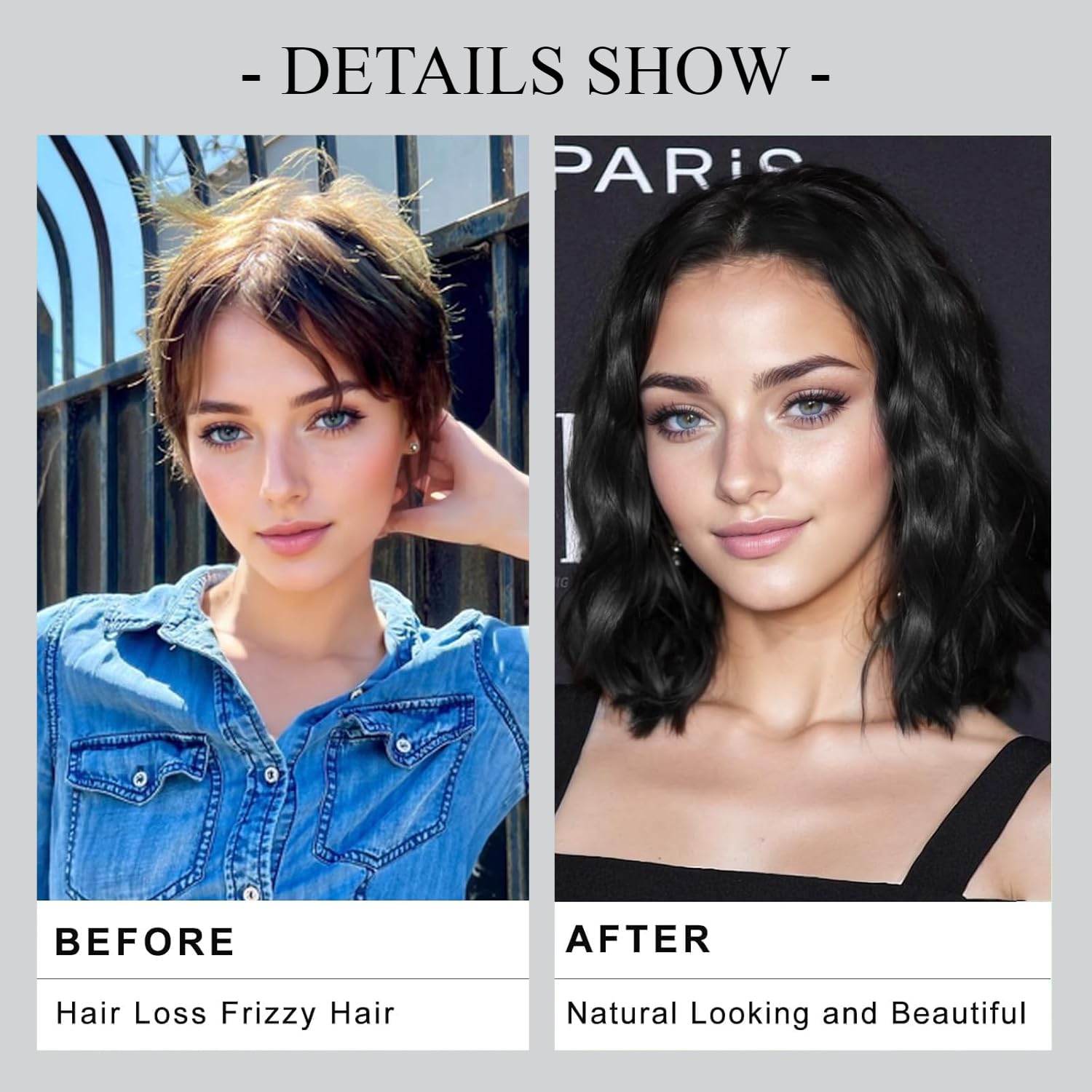 Black Brown Short Wavy Bob Wigs Human Hair Mixed Synthetic with Side Part Natural Looking for Black Women Daily Party Use - Image 4