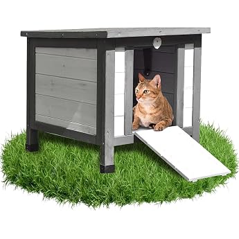 Melko Cat House Outdoor Winterproof 50 x 45 x 43 cm Wood Grey White