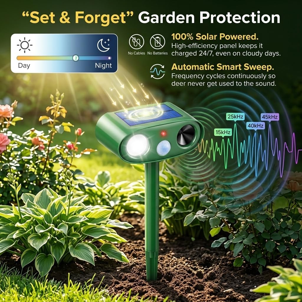 2026 4Pack Sonic Fortress Pro Deer Repellent Outdoor Solar Ultrasonic Animal Repellent with Motion Sensor&Flash Light, IP65 Waterproof Squirrel Fortress Pro Raccoon,Cat Repellent for Garden,Yard
