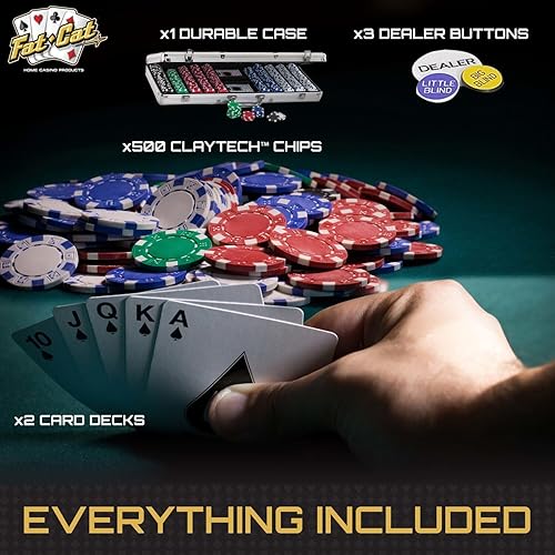 Vista 5 de Juego de fichas Fat Cat de 11.5 gramos para Poker Gram Texas Hold 'em con estuche de aluminio - 500 fichas de color, rayadas con símbolos