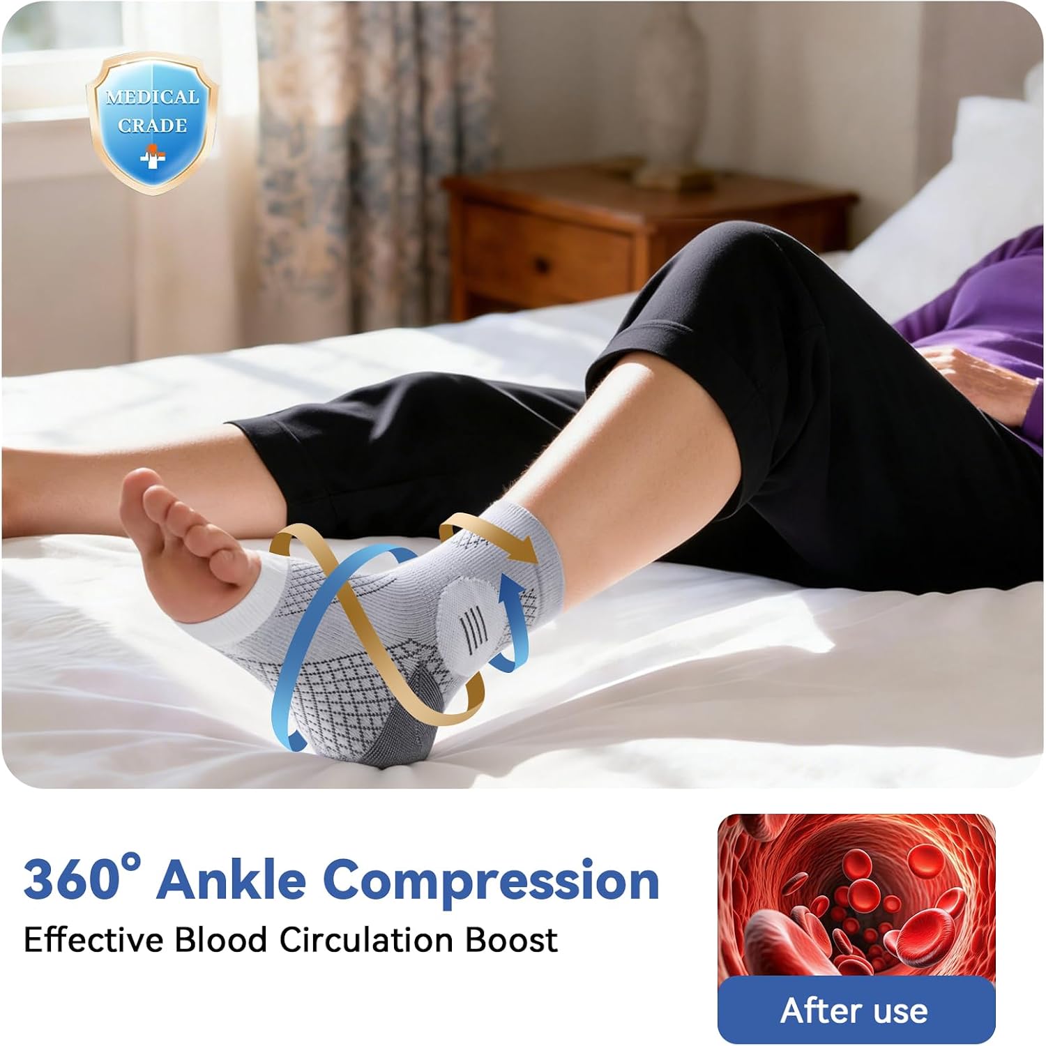 3 Pairs Neuropathy Socks for Women & Men, [Ultra Breathable] Plantar Fasciitis Socks for Achilles Tendonitis Relief, [20-30 mmHg Compression] Ankle Socks for Arch Support