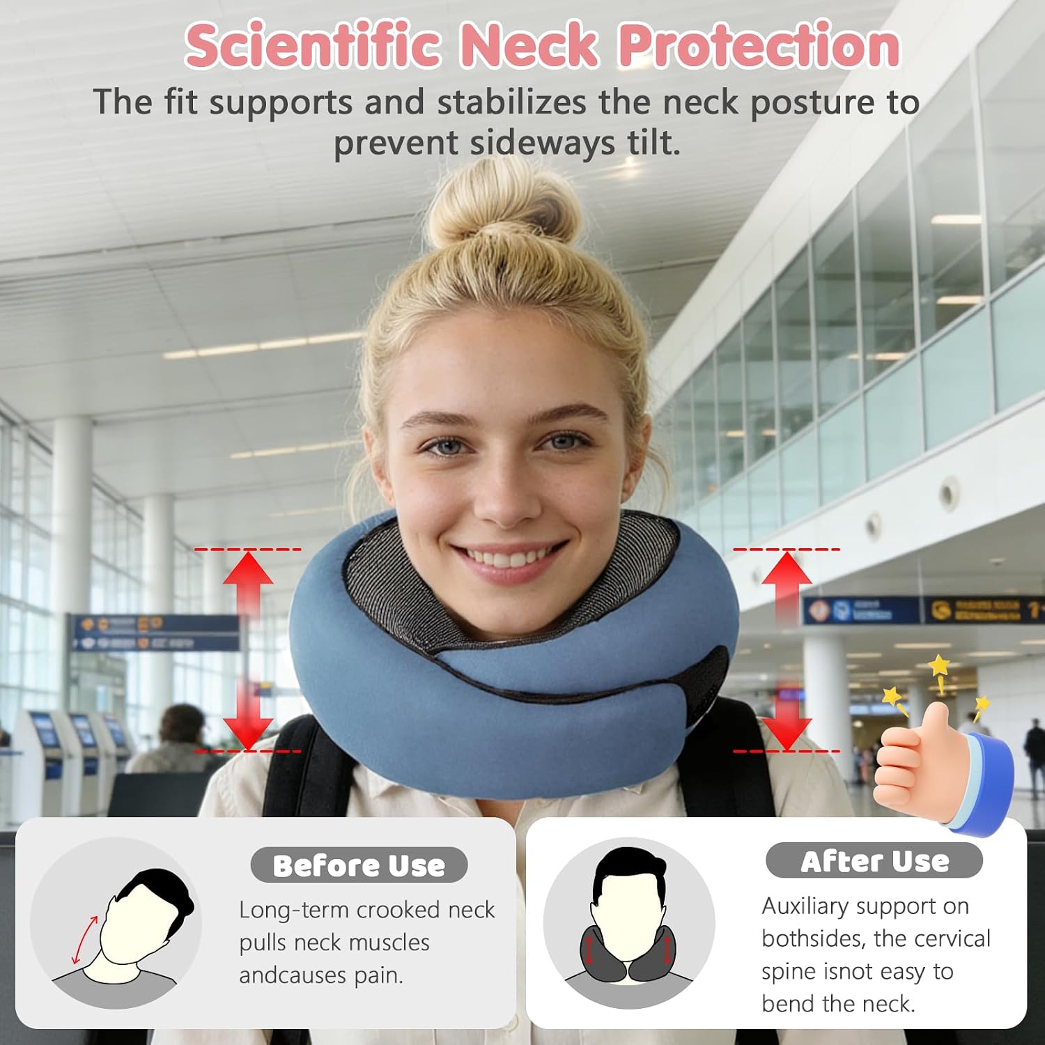 Memory Foam Neck Pillow,2026 World Cup Travel Pillow,Neck Pillow Airplane with Eye Mask & Ear Plugs,Memory Foam 360 Degree Support Stowable Pillows for Airplanes Offices and Cars (Blue)