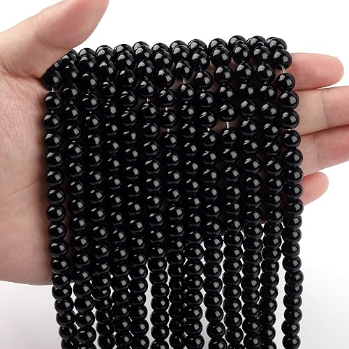 Miniatura 3 de 45 cuentas de piedra natural de obsidiana negra de 0315in para la fabricación de joyas cuentas sueltas redondas de piedras preciosas suaves energía