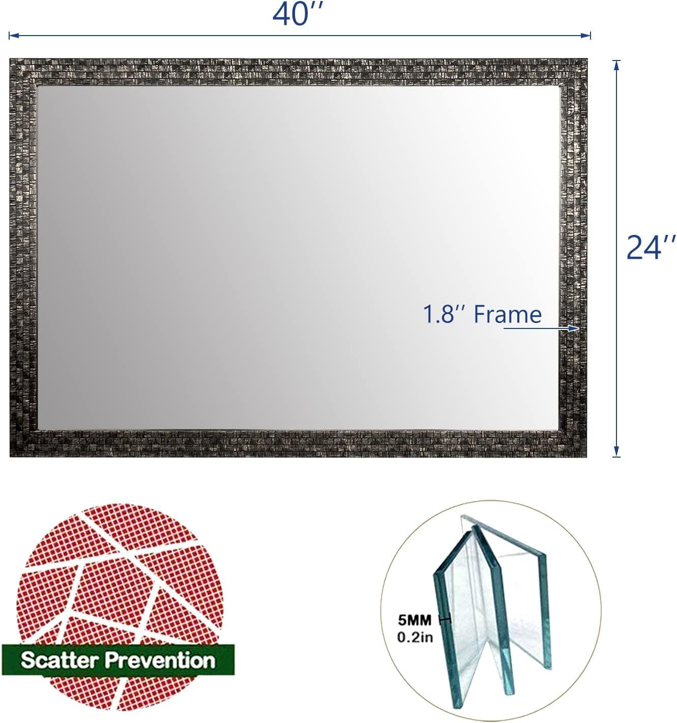 Wall Mounted Mirror Rectangle Decorative Vanity Mirrors for Wall Bathroom Bedroom Hanging Vertical or Horizontal (40''x24'' Mosaic Black)