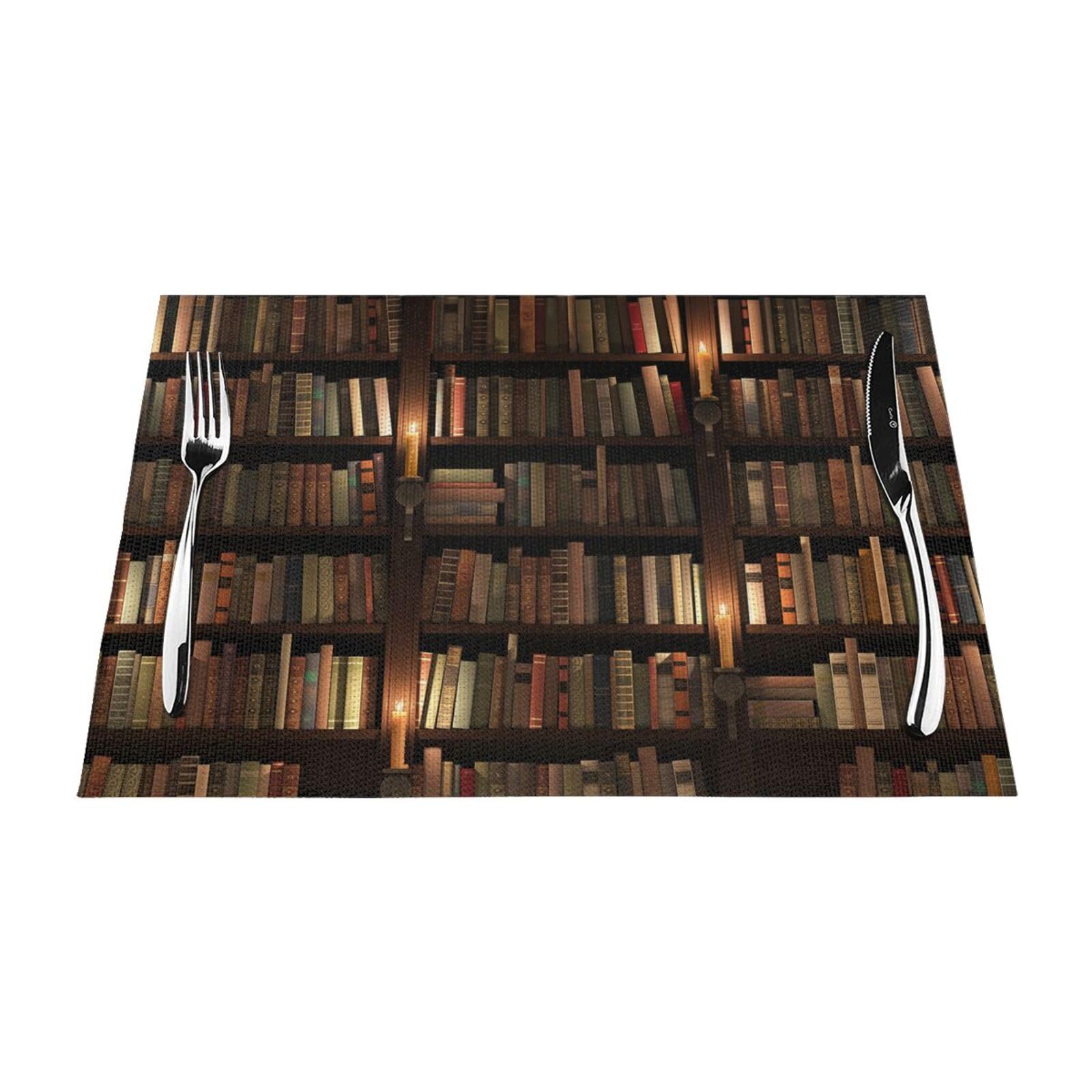 PVC Placemat Set of 6 PCS, 45x30 CM, Book Room Mysterious Library Printed Non-Slip Heat Resistant Place Mats for Kitchen Dining Table Indoor Outdoor