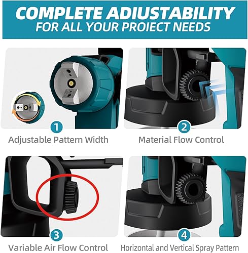 Miniatura 6 de Pulverizador de pintura, pistola de pulverización HVLP de 850 W con recipiente desmontable de 47.3 fl oz, pulverizadores de pintura eléctricos con 4