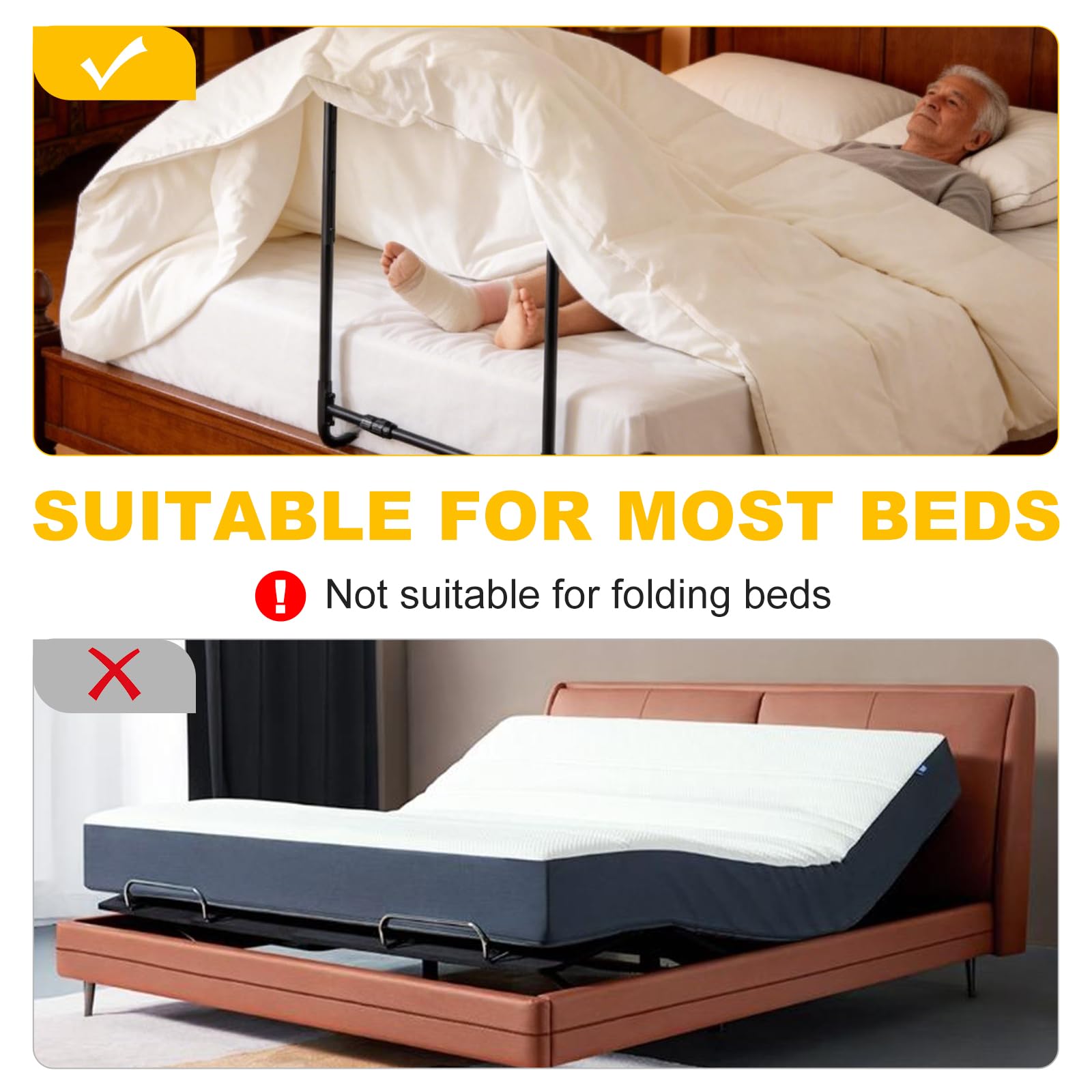 Elevador de Mantas para Pies, Elevador de Sábanas, Altura (22''-27'') y Ancho (13''-17.3'') Ajustables, Cuna de Cama Ajustable, Para Que la Manta No Presione Sus Pies
