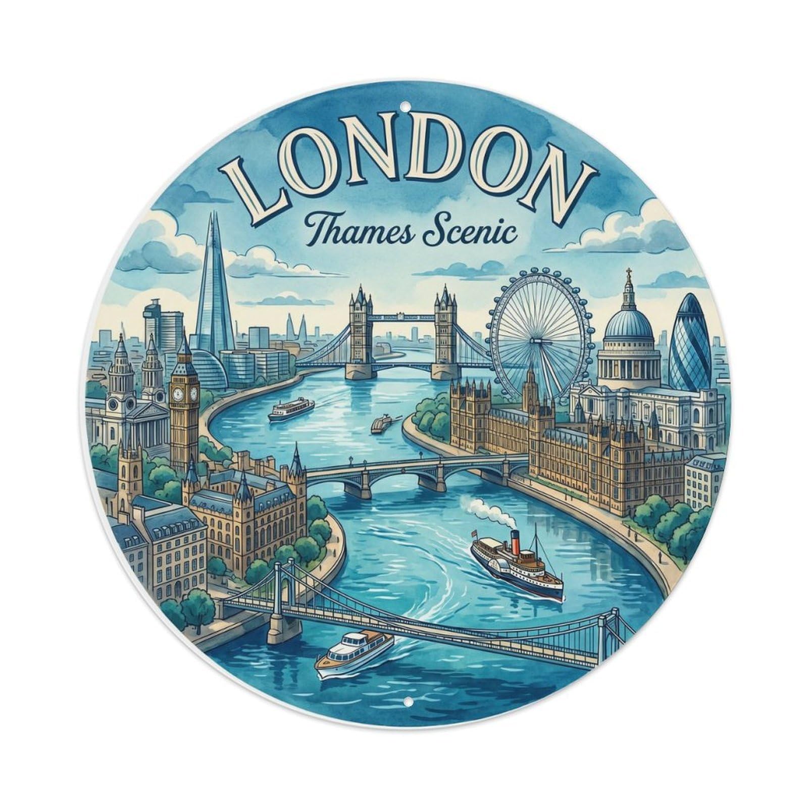 Fqcyn Style Vintage Travel London Thames Scenic Metal Tin Sign
