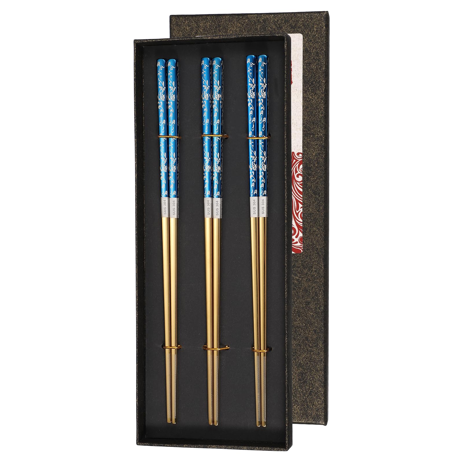Baguettes carrées en acier inoxydable bleu doré 23,5 cm pour la cuisine lot de 3 paires