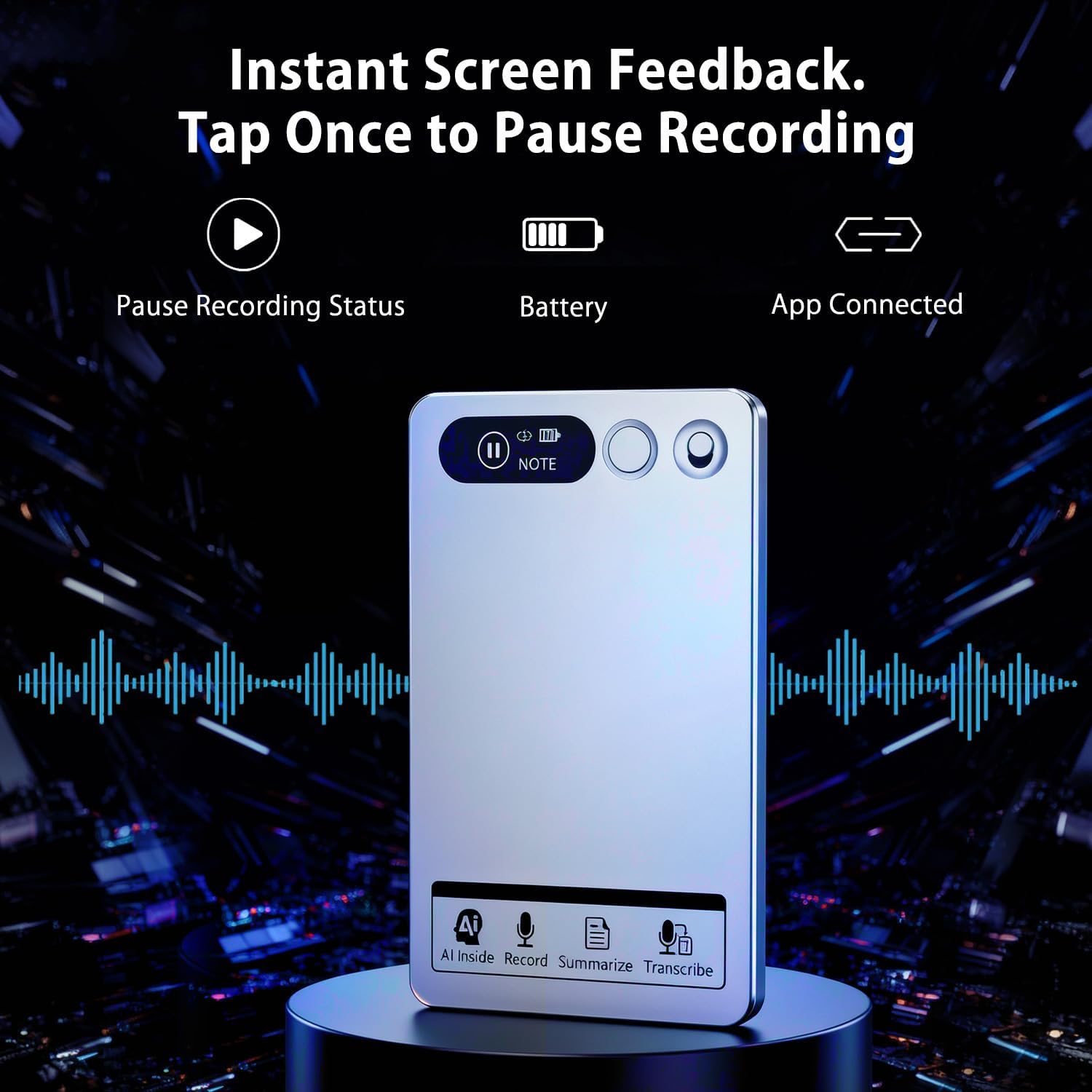AI Voice Recorder, Voice Recorder w/Case, App Control, Transcribe & Summarize with AI Technology, Support 152 Languages, 64GB Memory, Audio Recorder for Lectures, Meetings, Calls, Grey
