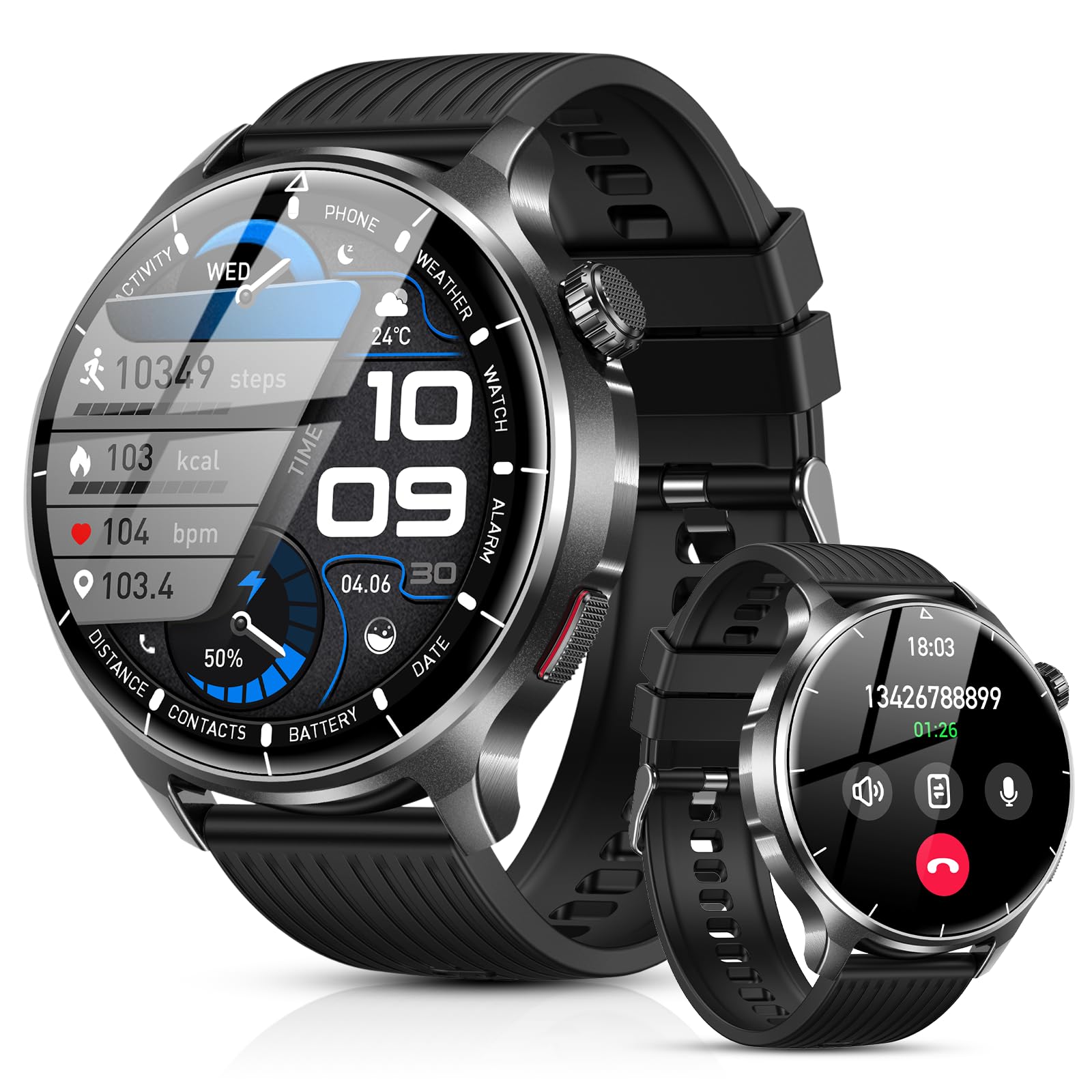 SLOKSFil Reloj Inteligente Hombre Militar con Bluetooth Llamada, 1000mAh Smartwatch Hombre con 1,52" HD/110+ Modos Deportes/24/7 Pulsómetro/Sueño/IP68 Impermeable/Podómetro Android iOS (Silica)