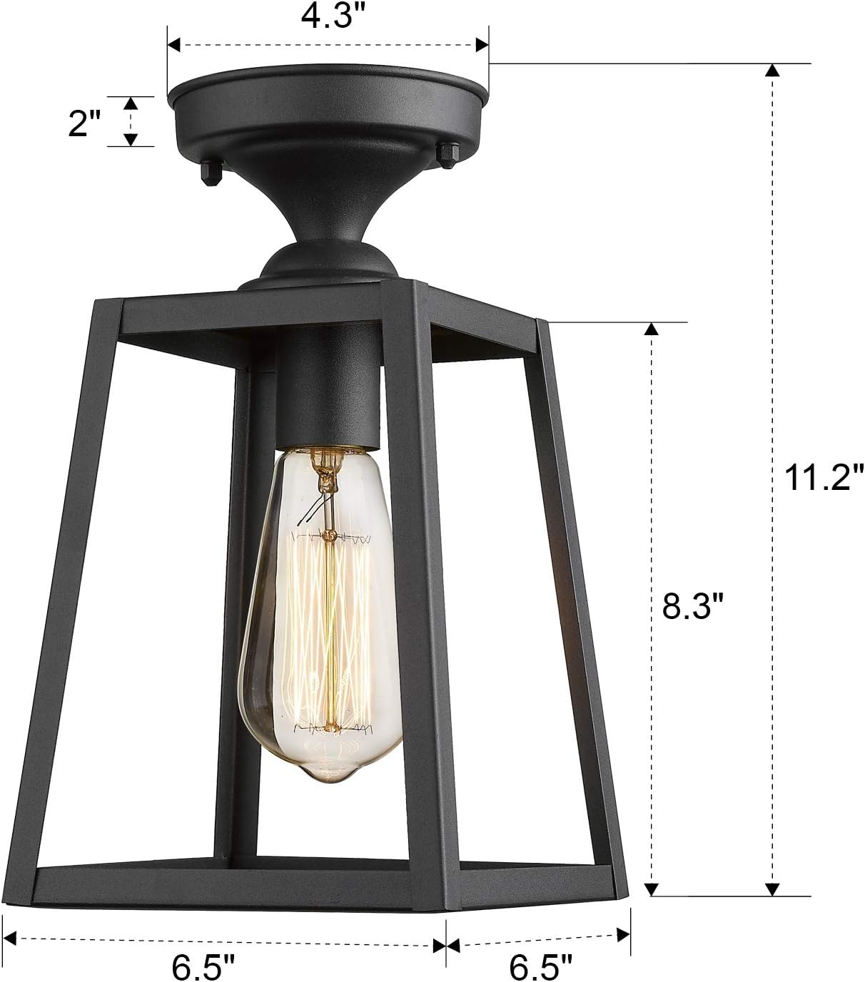 Emliviar 1-Light Ceiling Light Fixture, Semi-Flush Mount Light in Black Finish, 1803AW2-F1 BK
