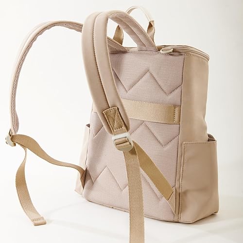 Miniatura 4 de SUNVENO Mochila de gran capacidad para pañales con bolsillos para botellas, cambiador, clips para cochecito y correas cómodas, Marrón, Mochilas de