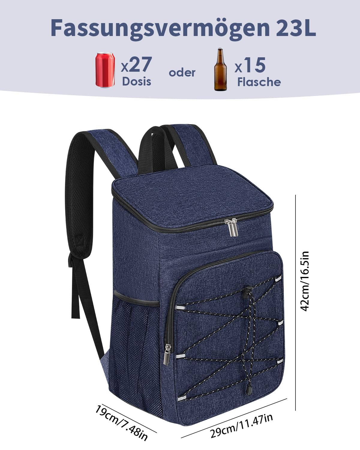 23L Mochila Nevera Isótermica, Grande Bolsa Refrigeradora Bolsa de Picnic Cooler Portatil, Impermeable Prueba de Fugas Alimentos Bolsa Térmica, para la Playa,Verano Camping,Picnics,Senderismo - Azul — view 4