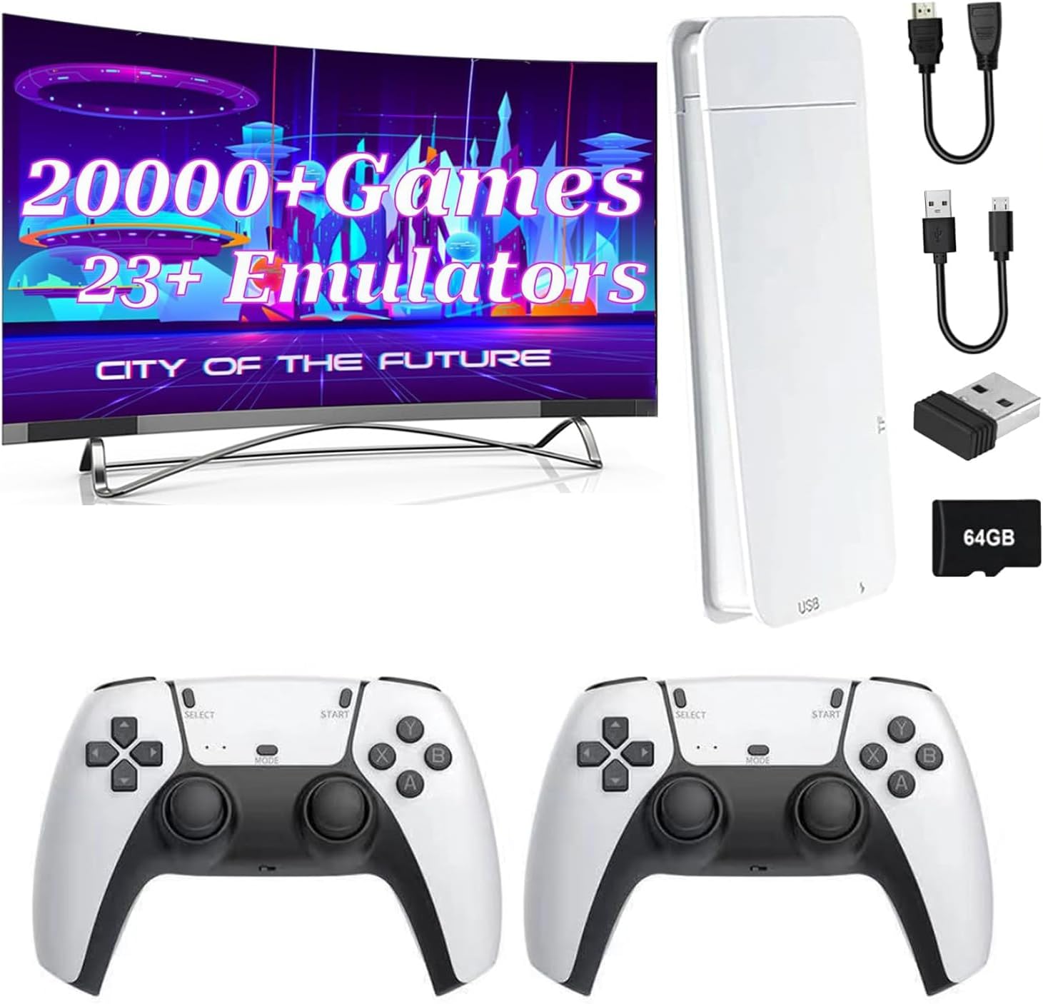 Retro Game Stick Wireless Retro Game Console Built-in 23 Emulators 20000+ Games Classic Plug & Play Video Games with 4K HDMI Output & Dual 2.4G Wireless Controller Gamepad