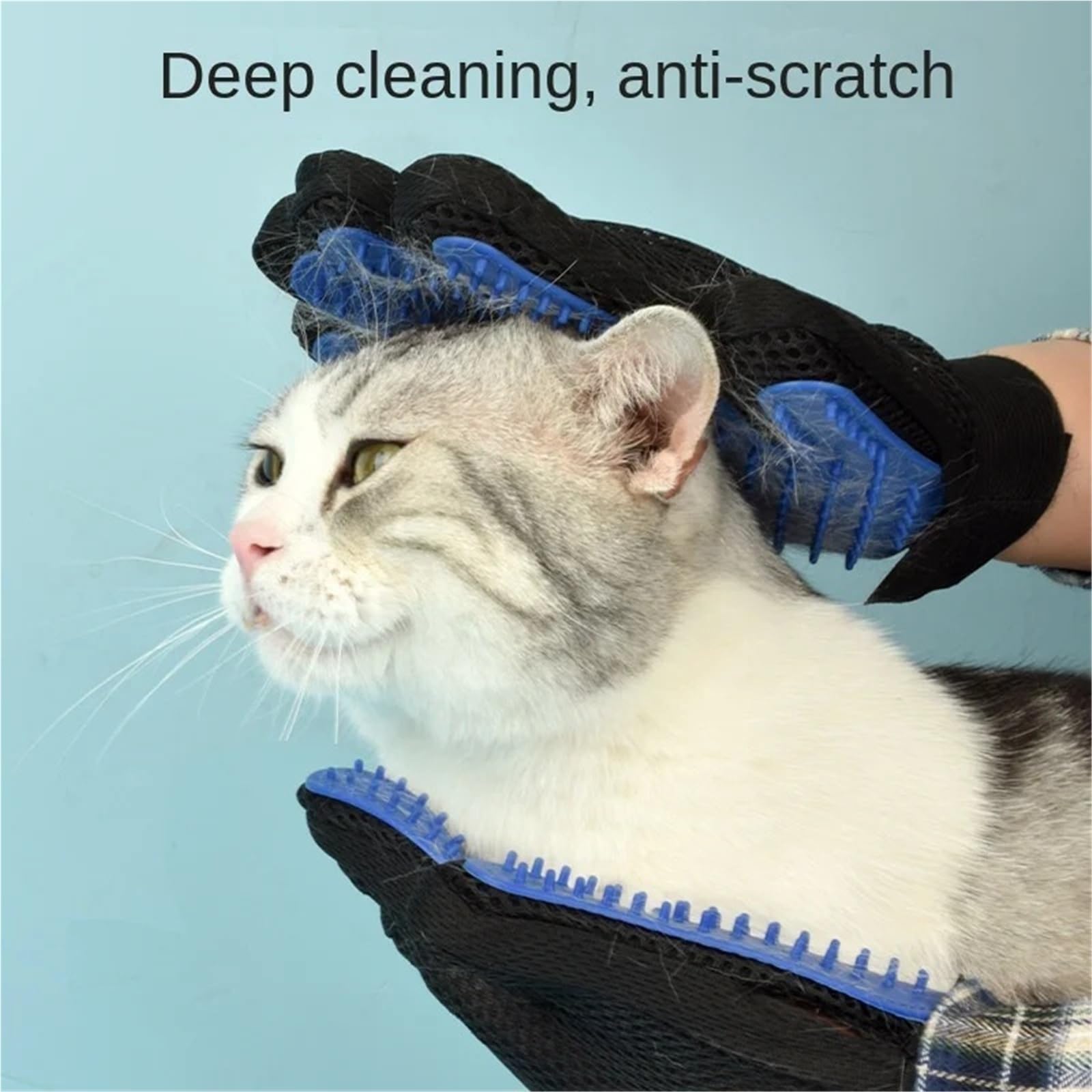 Guantes de silicona para mascotas para perros y gatos, cepillo para el pelo y guantes de peine para baño (azul izquierdo, 1 unidad)