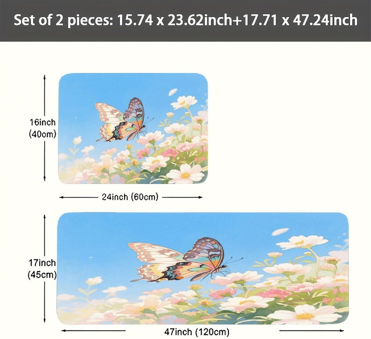 A Butterfly Flying Kitchen Mat Outdoor Rug Area Rug | Kitchen Rug for Washable Non-Slip Breathable for in Front of Sink for Standing for Kitchen,Hallway,and Laundry Decor