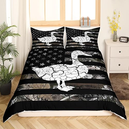 Miniatura 3 de Manfei Funda de edredón de pato, tamaño Queen, diseño de animales de camuflaje, estilo granja, suave, transpirable, juego de ropa de cama retro con