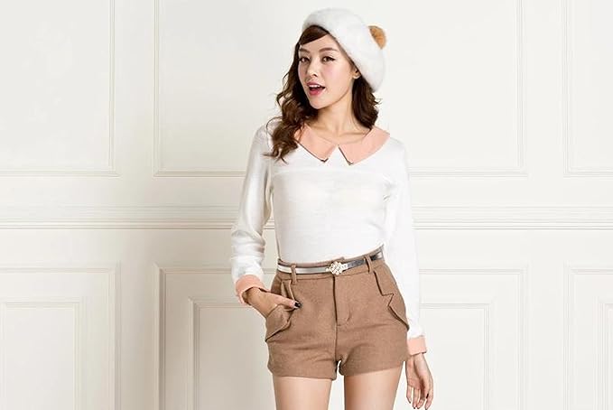 Amazon ショートパンツ ホットパンツ ショーパン ウールショートパンツ ボタン真珠調 ポケット オシャレ フェミニン 可愛い スタイルアップ 甘め キュート デート ブラウン オリジナル ロゴスブレスレット 茶 とサシェセット ショートパンツ 通販