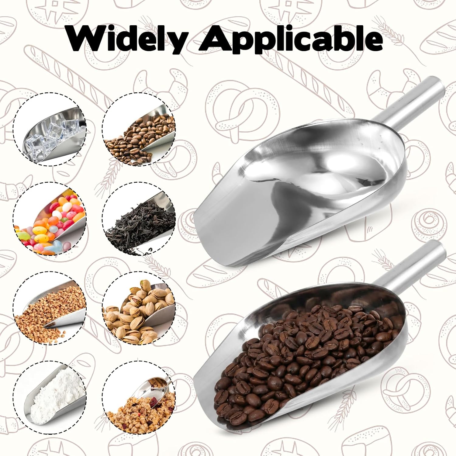 2 Pcs 58-Ounce Stainless Steel Ice Scooper with Handle Large Metal Ice Scoop with Round Bottom Multi Purpose Kitchen Tool for Party Bar Flour Popcorn Crawfish Pet Food Coffee