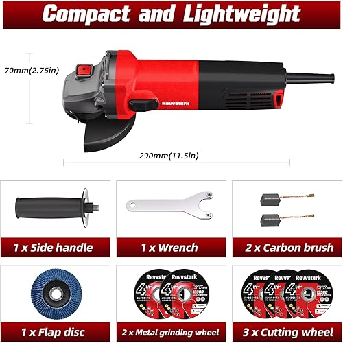 Miniatura 8 de Amoladora angular, amoladora eléctrica de 7.5 amperios y 4 12 pulgadas, 12000 RPM con muelas de corte y rectificado, disco de solapa y mango