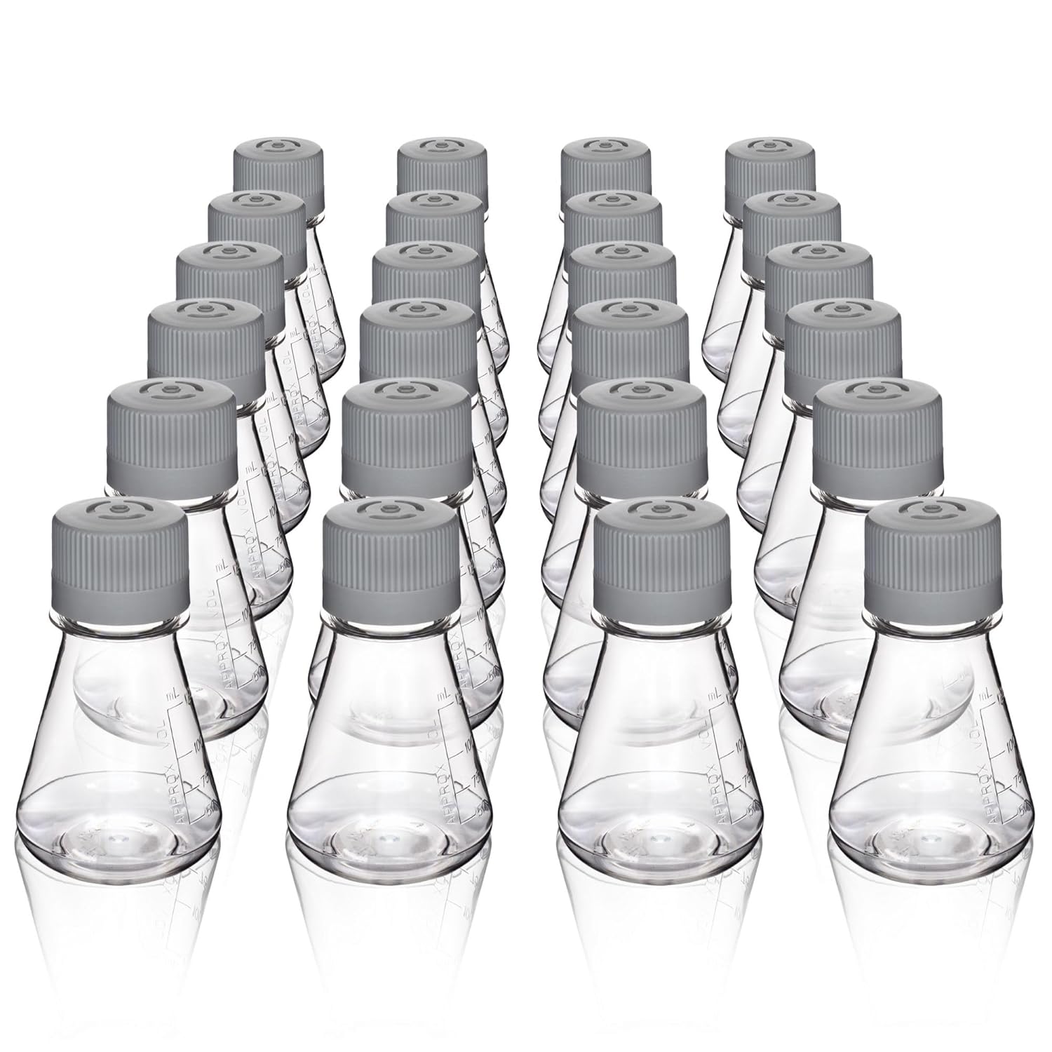 Eisco - Pack of 24, 125mL Sterile PETG Erlenmeyer Flasks, Vented, Flat Bottom, Lab-Grade, Gamma Sterilized, USP Class VI, Ideal for Cell Culture, Biopharmaceutical Processing, Chemical Storage