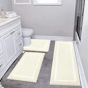 Pauwer 3 Piece Bath Mat Set, Non-Slip Plush Rugs, Absorbent Shaggy Set With U-Shaped Contour Toilet Mat for Bathroom, Bedroom, Living Room - Dusty Pink