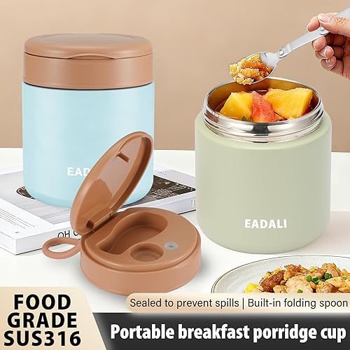 Miniatura 2 de Eadali Tarro térmico para alimentos de 15.2 onzas para niños y adultos, contenedor de almuerzo aislado al vacío de acero inoxidable 316, tarro de