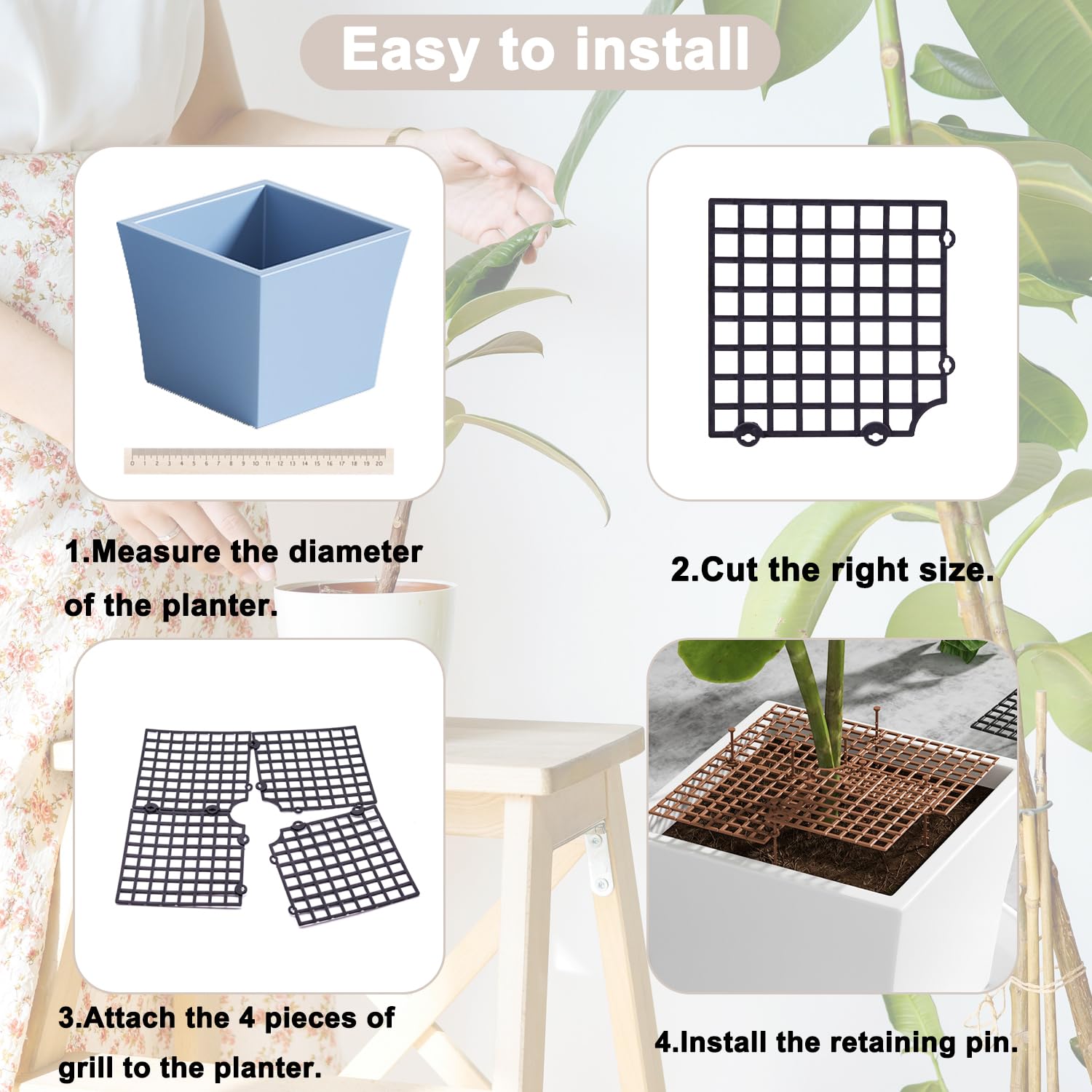 Lot de 2 grilles de protection pour pots de fleurs, chat, cadre de protection de jardin, découpable, protège la terre des animaux et des enfants, carrée, 30 x 30 cm