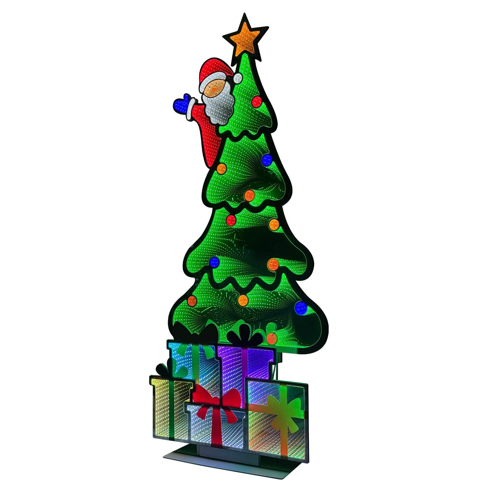 hogardeck christmas decorations indoor, 6 ft christmas tree with santa & gift box infinity mirror tunnel light, 3d endless extension night light for home living room party indoor outdoor xmas decor