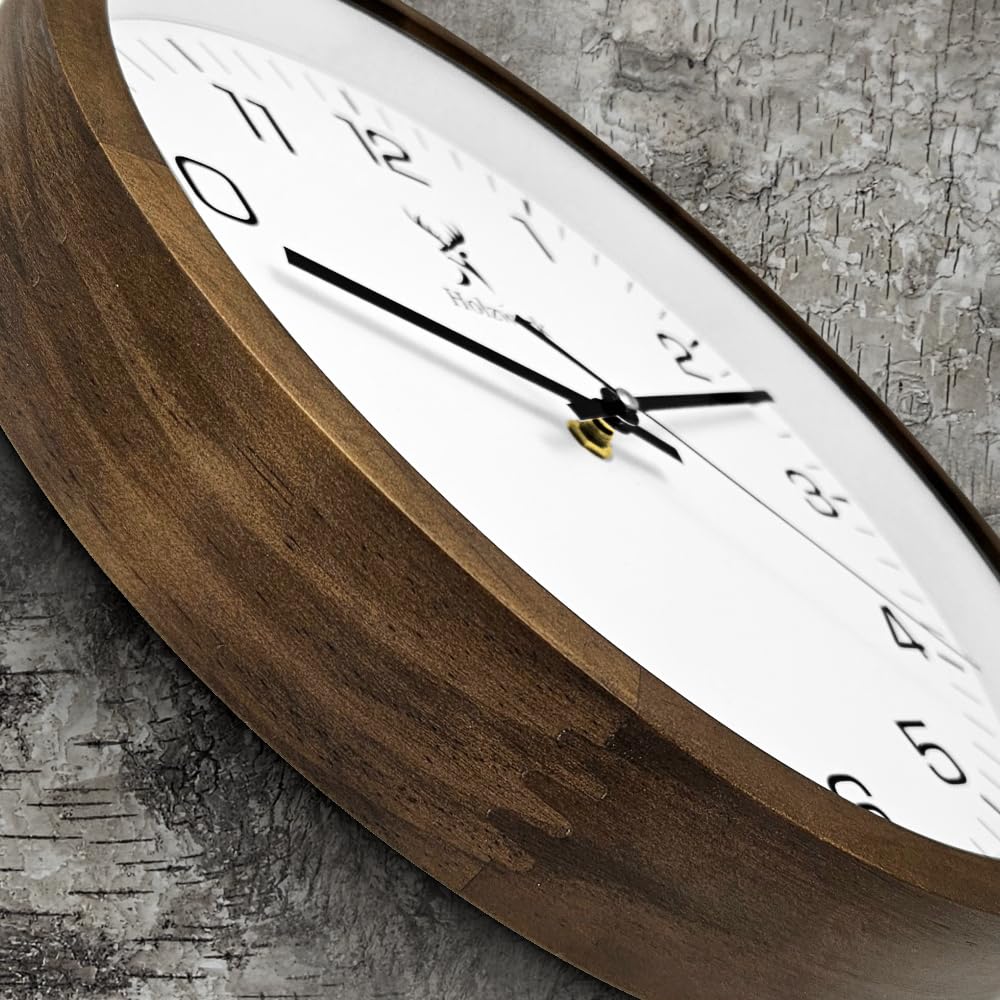 Holzwerk Germany Horloge murale en bois naturel - Vintage - Mouvement silencieux - Sans bruit de tic-tac - Marron et blanc - Silencieux - En bois massif naturel fait à la main - 30 cm