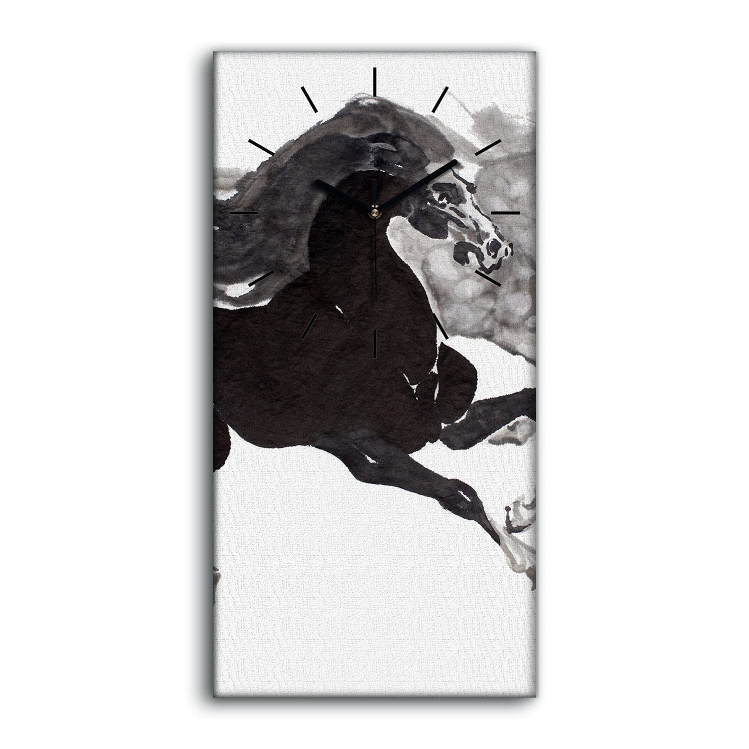 Horloge Toile Salon et Chambre Décoration Murale Chevaux Chinois Modernes