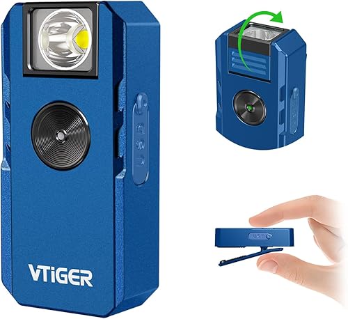 VTIGER Linterna C1 recargable EDC con clip, 1300 lúmenes, potente luz de clip giratoria, multimodo, IPX6 impermeable, luces de bolsillo pequeñas