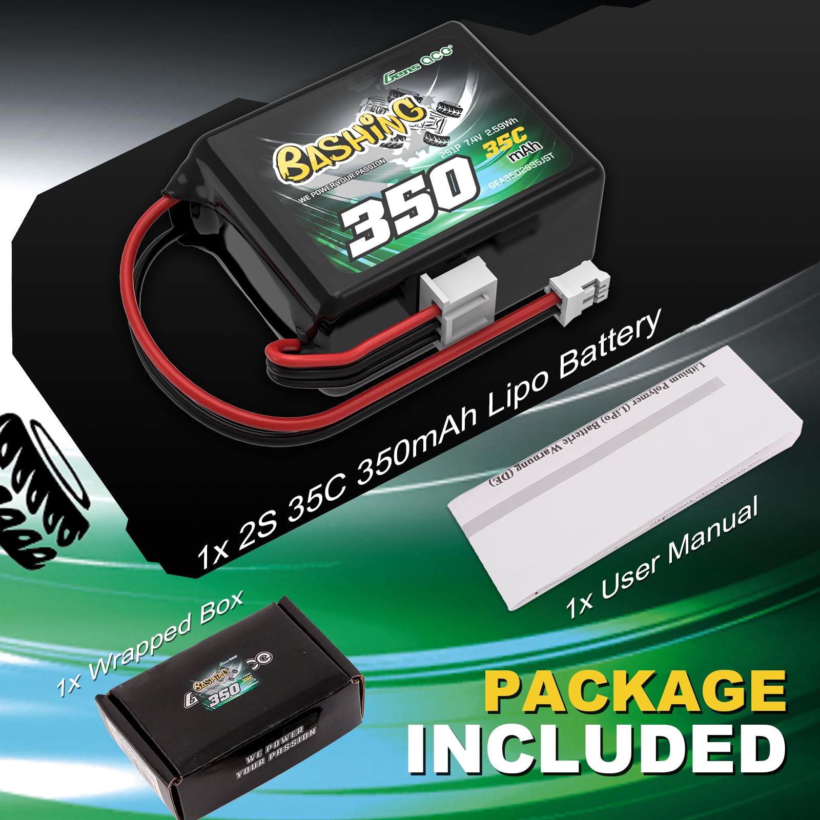 Gens ace 2S Lipo Akumulator 350 mAh 7,4 V 35C JST-PHR do Losi 1/24 RC Cars