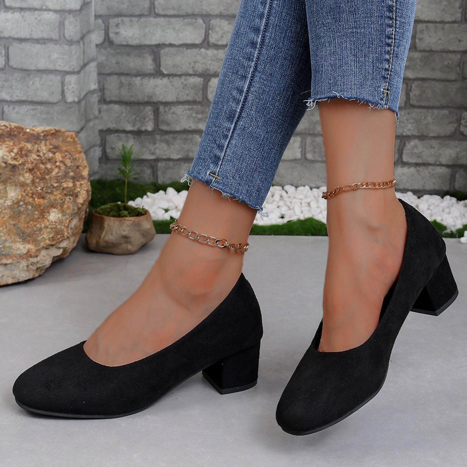 Genérico Zapatos Mujer Comodos - Zapatos De TacóN Grueso De Color SóLido para Mujer Zapatos Informales De TacóN Medio con Cabeza Redonda De TamañO Tacones Botines Ancho Especial Mujer