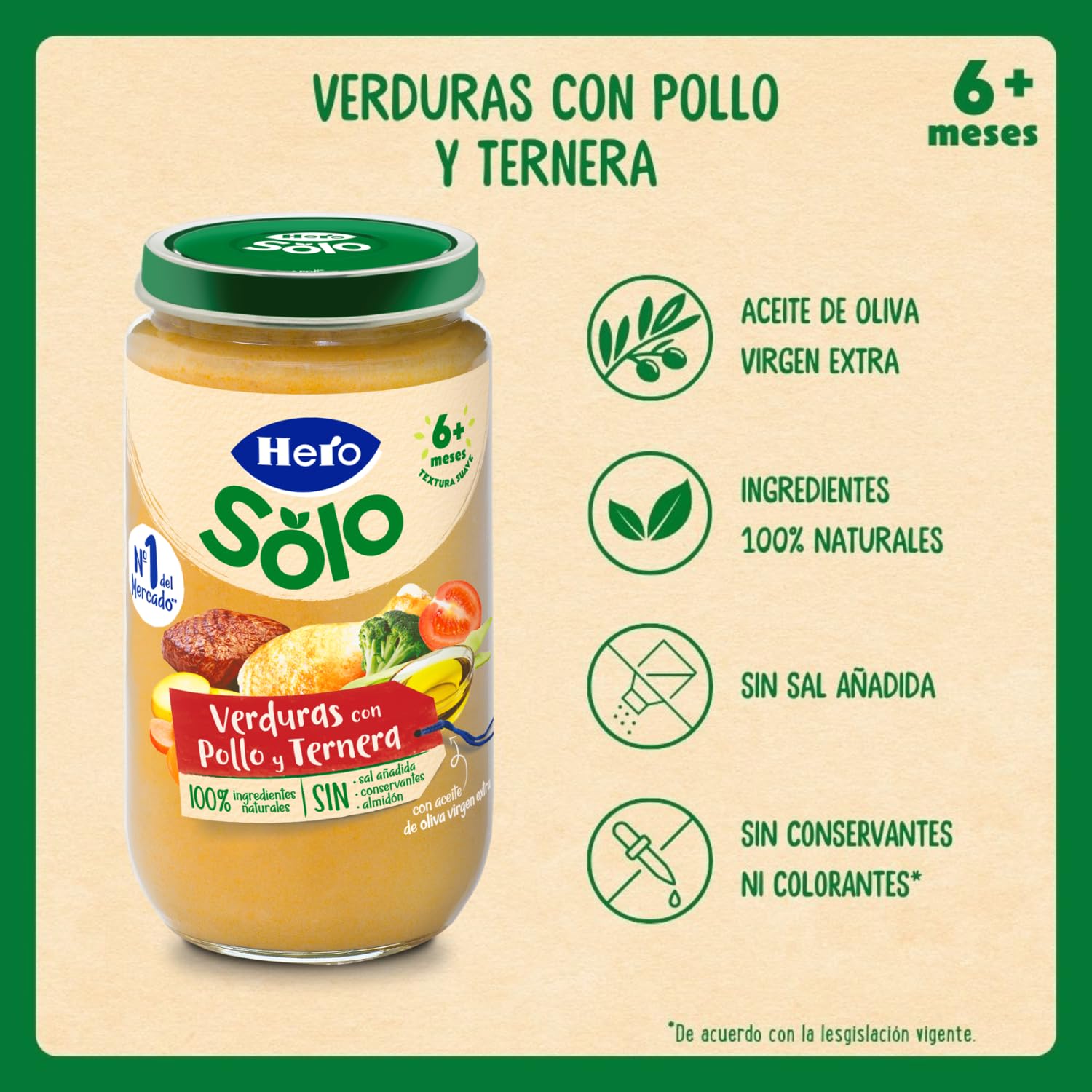 Hero Solo, Tarritos de Verduras con Pollo y Ternera, a partir de los 6 Meses, Baby, Pack de 12 x 235 g