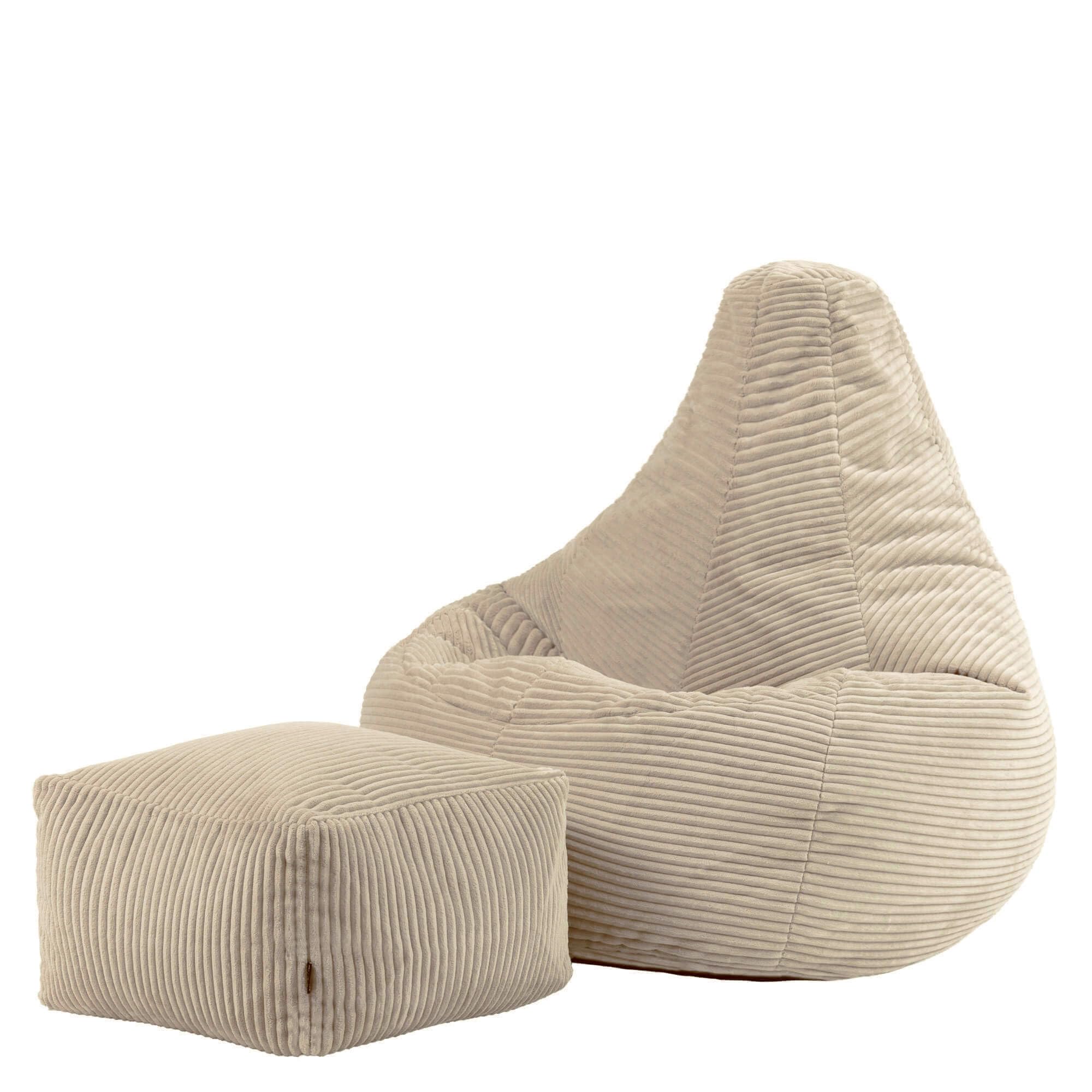 icon Dalton Cord Recliner Bean Bag with Footstool, Beige, Large Adult Bean Bag Chair with Filling Included, Comfy Chair, Living Room Furniture, Bedroom Furniture