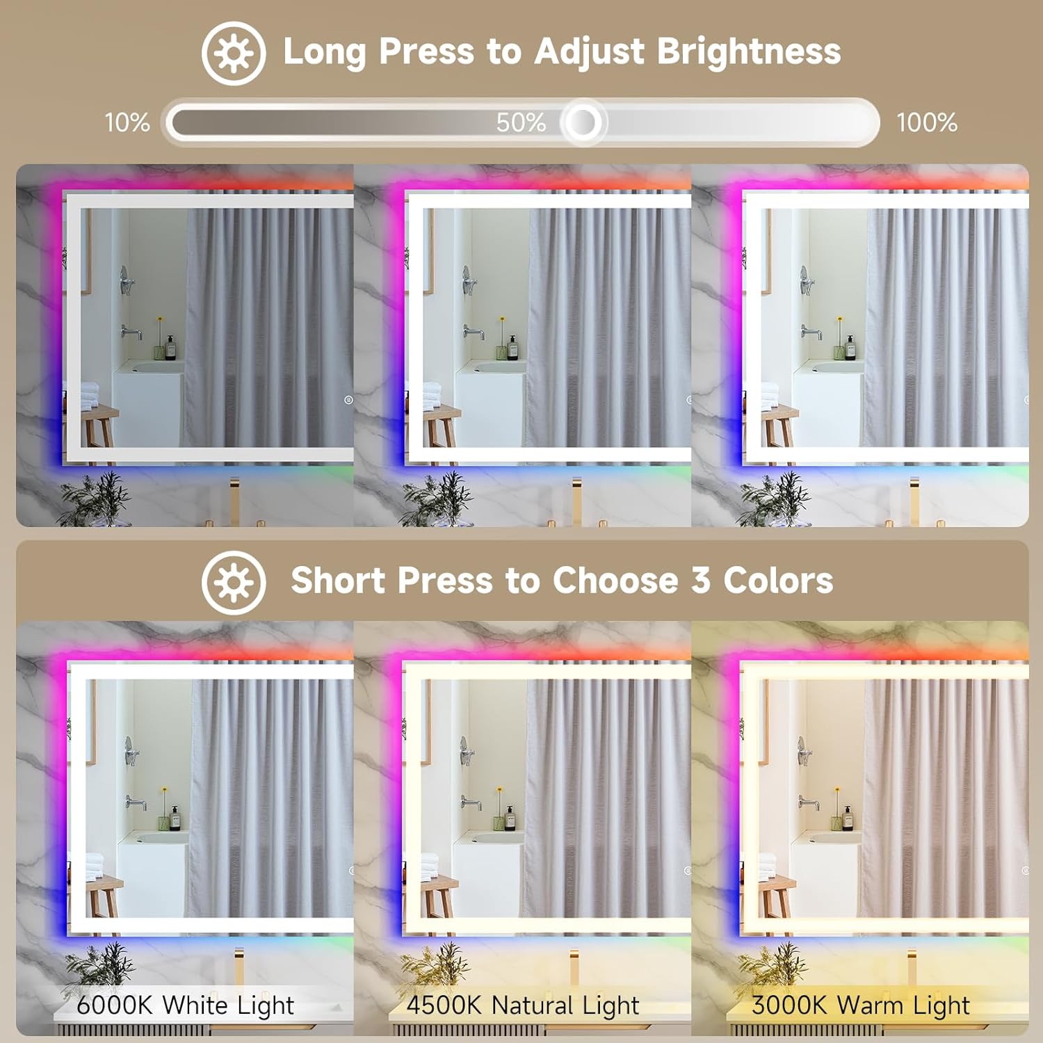 LED Bathroom Mirror with Lights, 32X24 Inches RGB Color Changing Bathroom Mirror, Lighted Vanity Mirrors for Wall, Dimmable, Anti-Fog