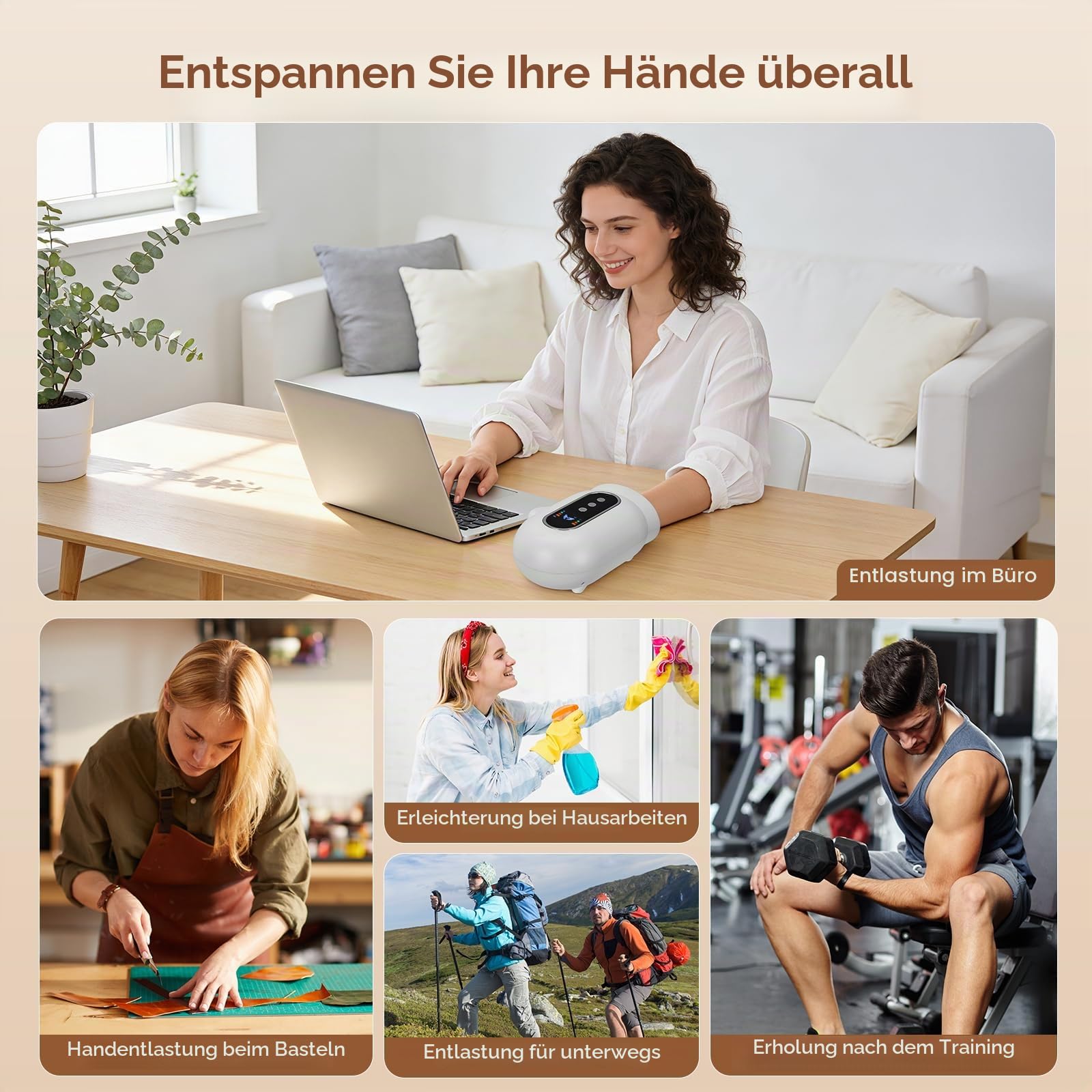 Handmassagegerät mit Wärme- und Kompressionsfunktion, kabelloses Massagegerät für Arthritis und Karpaltunnelsyndrom, lindert Schmerzen in Handgelenk und Fingern
