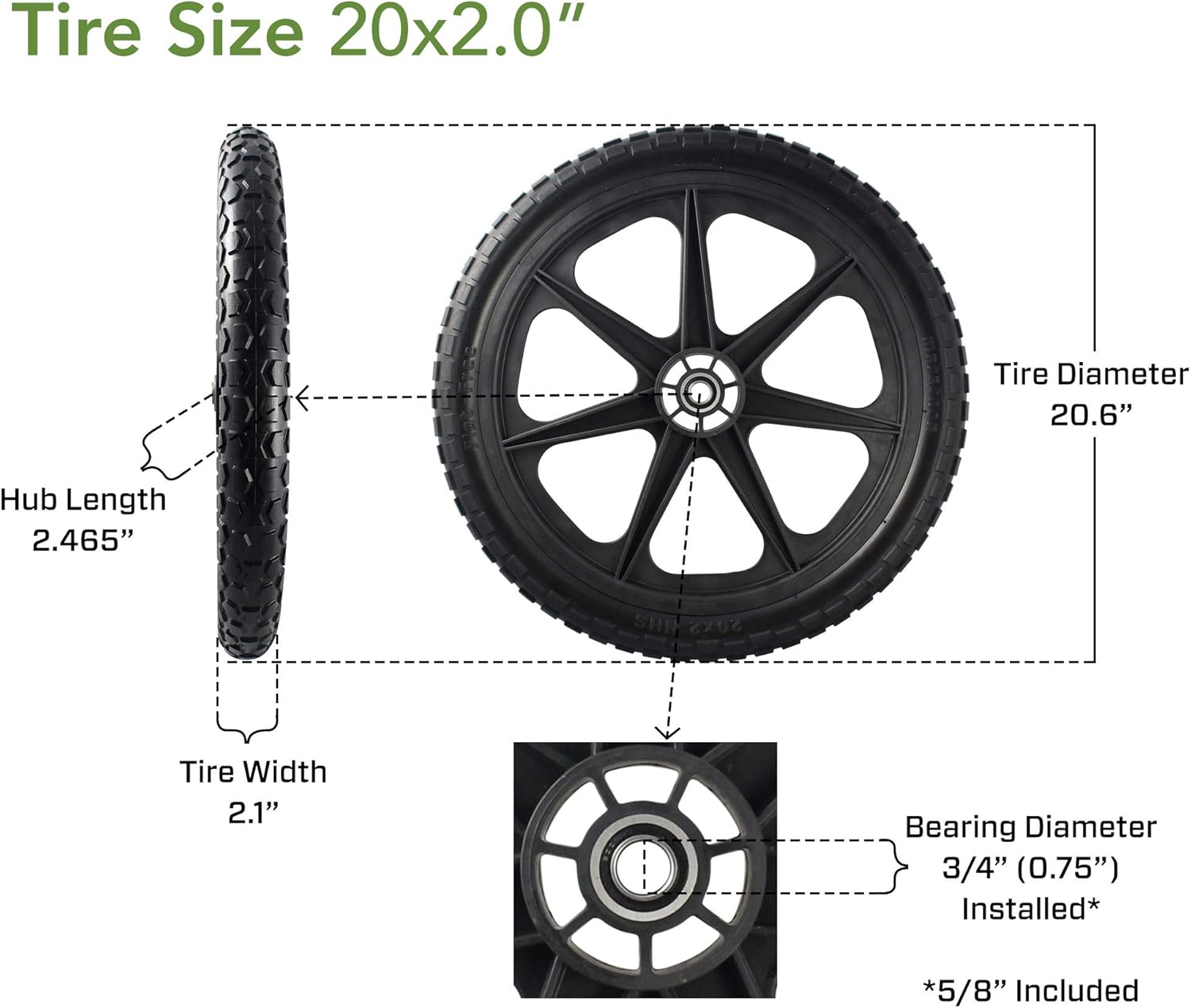 2Pack 20inch Pneumatic Replacement Wheels for Rubbermaid Cart Farm