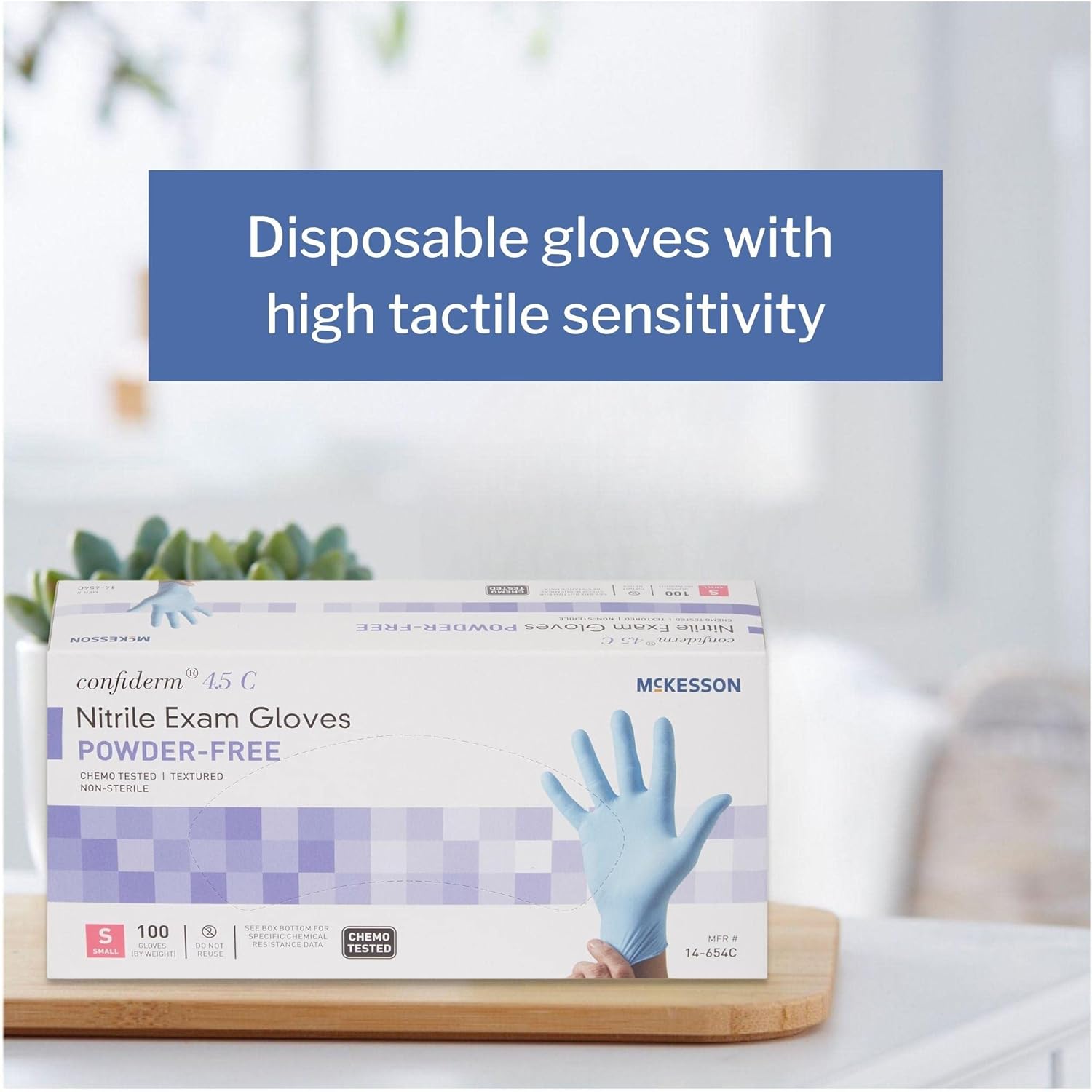 McKesson Confiderm 4.5C Nitrile Exam Gloves - Powder-Free, Latex-Free, Ambidextrous, Textured Fingertips, Chemo Tested, Non-Sterile - Light Blue, Size Small, 100 Count, 1 Box - Image 4