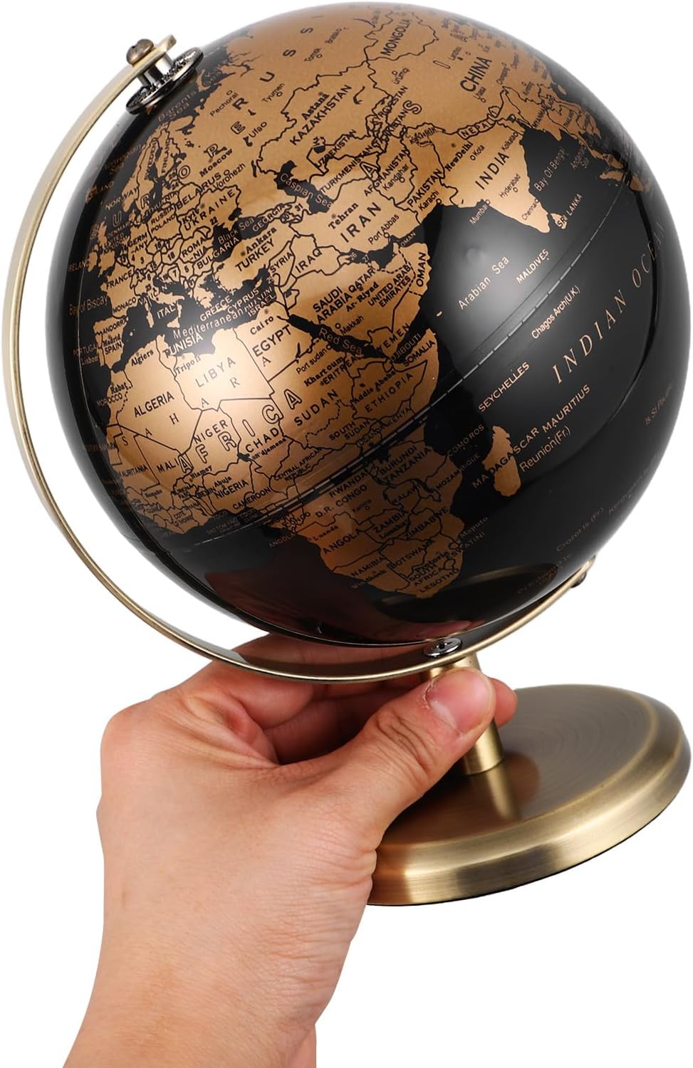 European Style Luxury Rotating Desk Table Globe Vintage Decorative Globe Ornament with Black Gold English Map Antique Stand for Home Office Decor