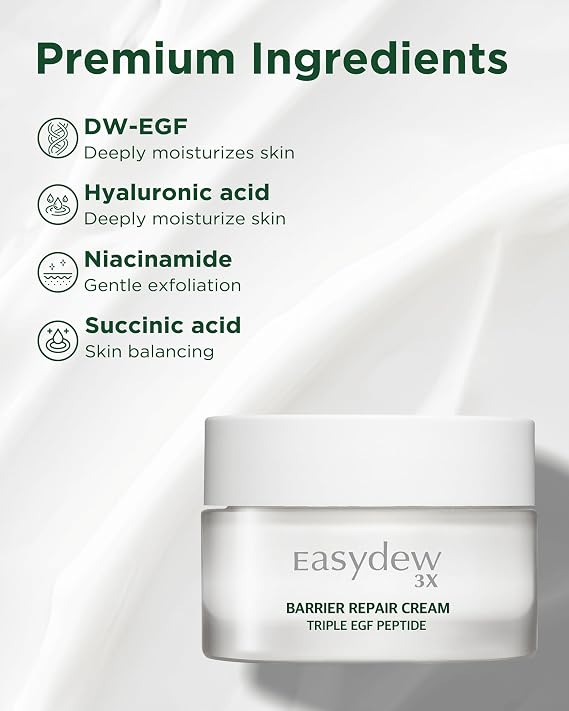 EASYDEW Barrier Repair Cream - Intense Hydration and Skin Barrier Restoration Face Moisturizer for Damaged and Irritated Skin with Cica, Hyluronic Acid, Collagen, 1.01 fl.oz.