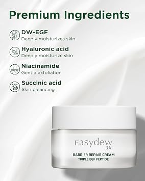 EASYDEW Barrier Repair Cream - Intense Hydration and Skin Barrier Restoration Face Moisturizer for Damaged and Irritated Skin with Cica, Hyluronic Acid, Collagen, 1.01 fl.oz.