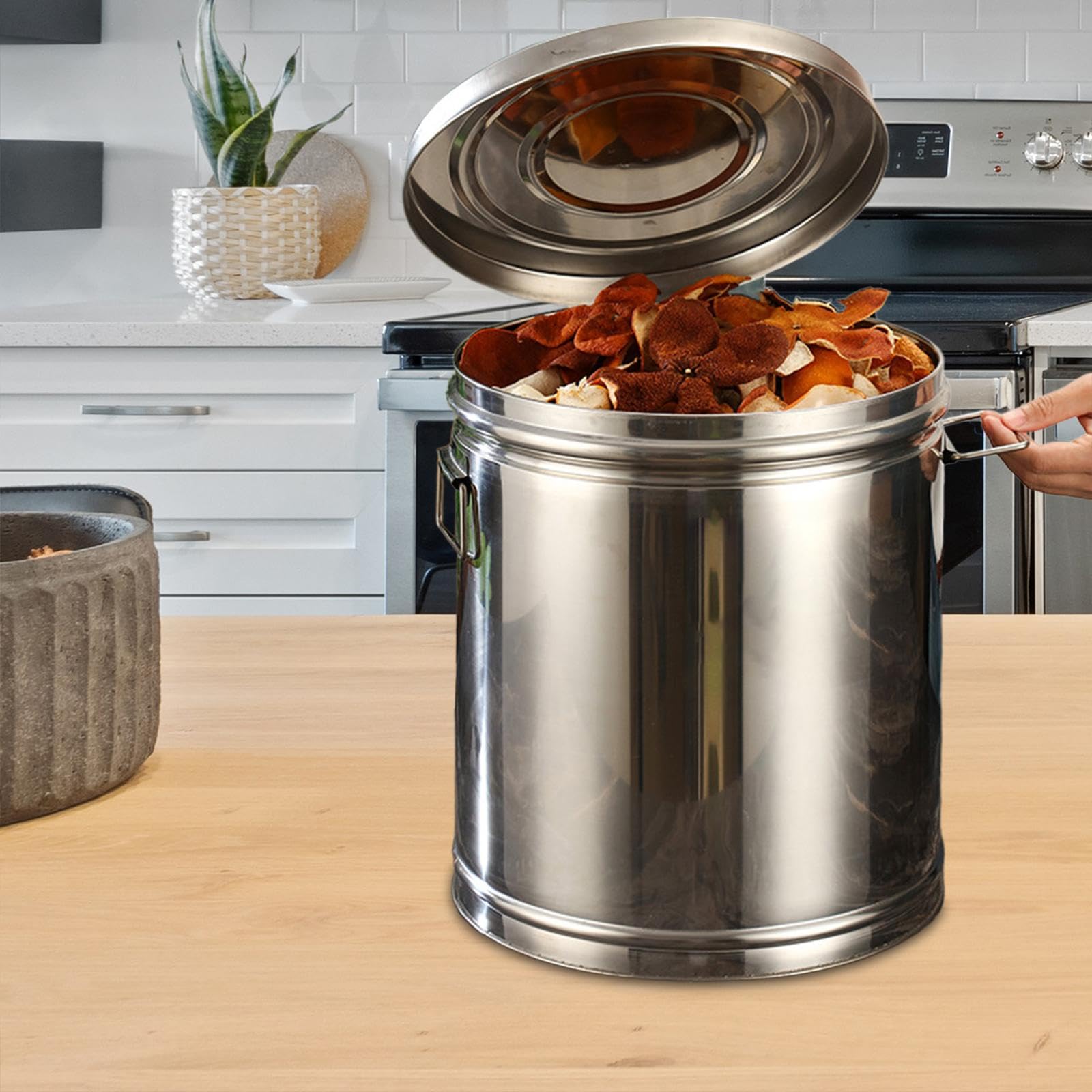 Generic Contenitore per Riso Barattolo Ermetico Contenitore Caffè Contenitore Cereali in Acciaio Inox con Maniglia E Coperchio Sigillante Adatto per Cucina, 32cmx36cm