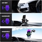 Wireless Car Charger,【7 Colored LED Backlit】 Mosurr 15W Auto Clamping Phone Holder Car Mount Charger for iPhone 16 15 14 13 12 Mini Pro Max 11, Samsung Galaxy S24 Ultra S23 Note 20, etc-Dark Black