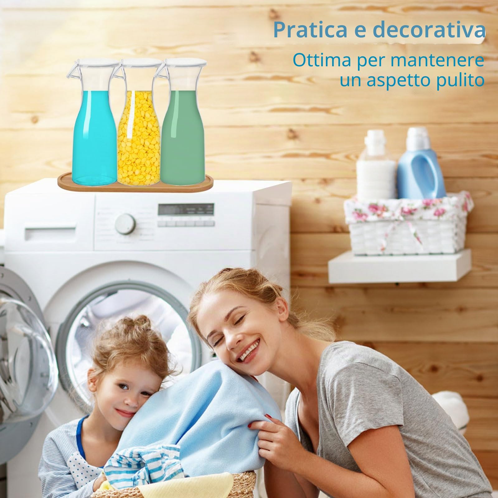 3 Pezzi Contenitore per Detersivo, Dispenser Detersivo Lavatrice 1,5L, Contenitore Detersivo Polvere Plastica PET, Scatola Trasparente Ammorbidente Detersivo per detersivi liquidi e perle profumate